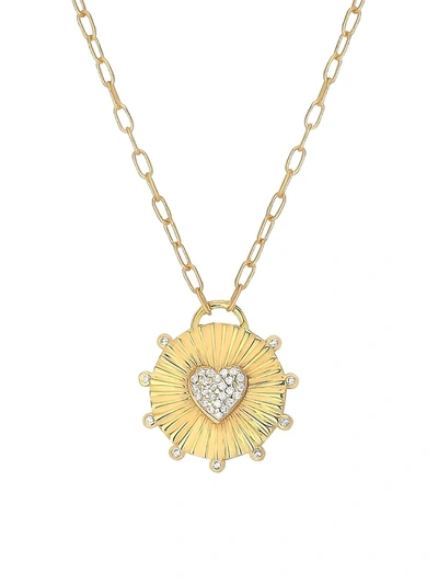 Gabi Rielle Women's Happy Me 14k Gold Vermeil & Crystal Heart & Disk Pendant Necklace