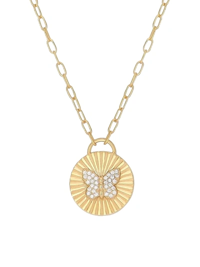 Gabi Rielle Women's Happy Me 14k Gold Vermeil & Crystal Butterfly Disk Pendant Necklace