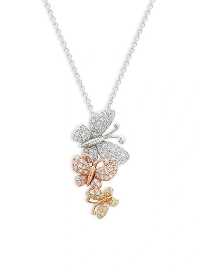 Effy Women's 14k Tri-gold Diamond Butterfly Pendant Necklace