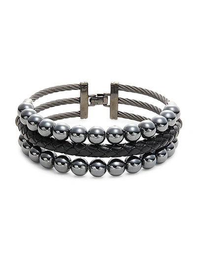 Alor Men's Hematite, Stainless Steel & Leather Bracelet In Black