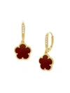 JAN-KOU WOMEN'S FLOWER 14K GOLDPLATED, CORAL AGATE & CUBIC ZIRCONIA DROP EARRINGS,0400013728305