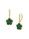 JAN-KOU WOMEN'S FLOWER 14K GOLDPLATED, CUBIC ZIRCONIA & SYNTHETIC EMERALD CLOVER EARRINGS,0400013728306