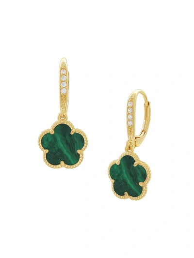 Jan-kou Jankuo Women's Flower 14k Goldplated, Cubic Zirconia & Synthetic Emerald Clover Earrings