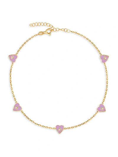 Gabi Rielle 14k Yellow Gold Plated Sterling Silver Crystal Heart Charm Anklet