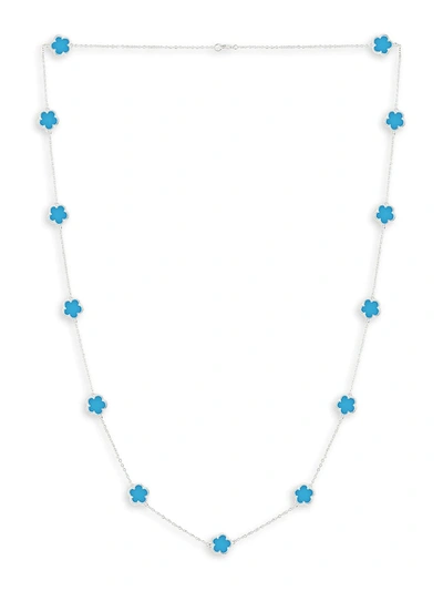 Jan-kou Women's Flower Rhodium Plated & Synthetic Turquoise Necklace
