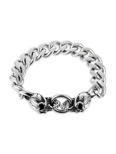 Eye Candy La Women's Luxe Titanium Double Skull Curb Chain Bracelet In Neutral