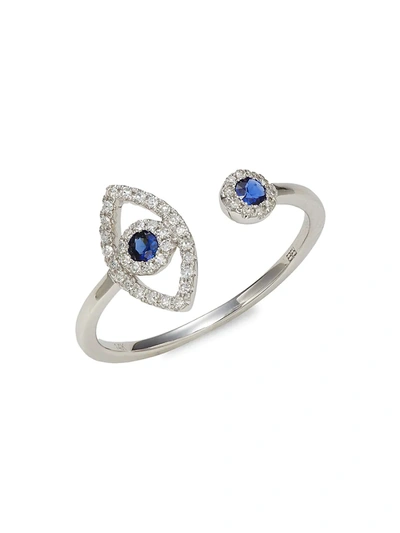 Effy Women's 14k White Gold, Sapphire & Diamond Evil Eye Ring