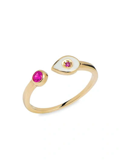 Gabi Rielle Women's Happy Me 14k Gold Vermeil Stainless Steel & Ruby Crystal Evil Eye Adjustable Ring