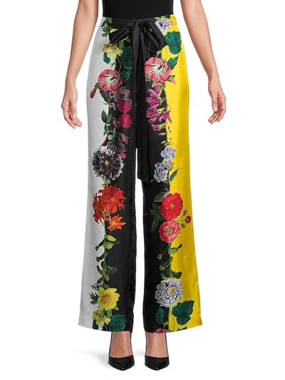 Oscar De La Renta Women's Floral Wide-leg Silk Pants In Ivory Multi