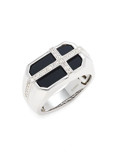 Effy Men's Sterling Silver, Sapphire & Onyx Cross Ring