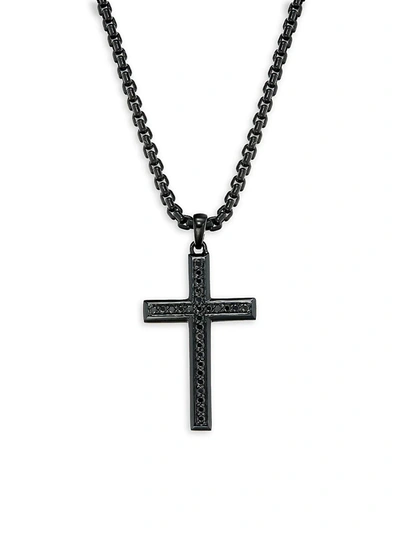 Effy Men's Black Rhodium-plated Sterling Silver & Black Spinel Cross Necklace