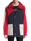 Kenzo Long Colour Block Parka Jacket In Midnight Blue