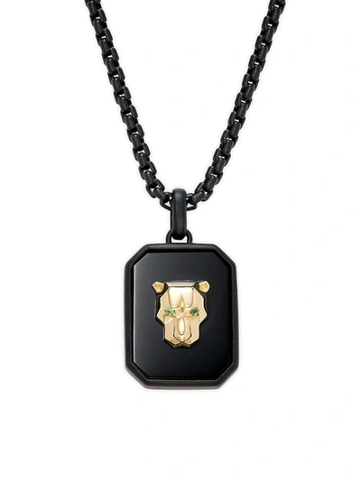 Effy Men's 18k Black Rhodium Plated Sterling Silver & Onyx Tiger Pendant Necklace