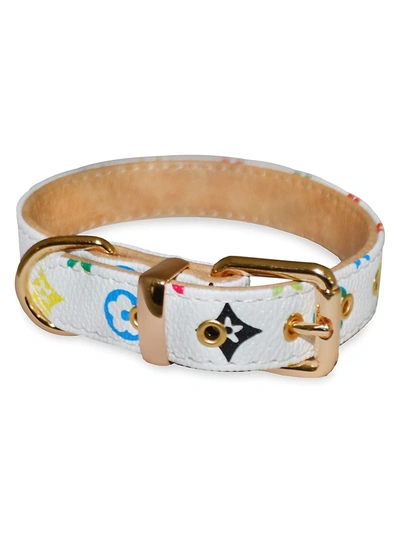 Bark By Dog Audrey Luxury Small Faux Leather Dog Collar In White Multi