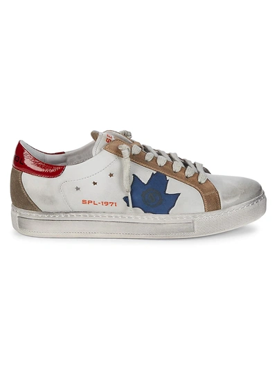 Sepol Men's Maple Leaf Leather & Suede Sneakers In White Blue