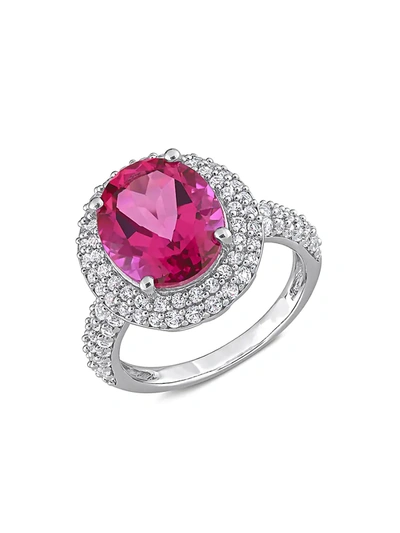 Sonatina Women's Sterling Silver, Pink Topaz & Sapphire Ring