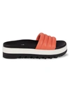 Cougar Women's Quilted Leather Platform Slides In Coral Leather