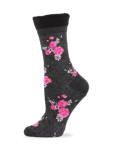 Memoi Women's Rosie Chenille Cuff Crew Socks In Charcoal