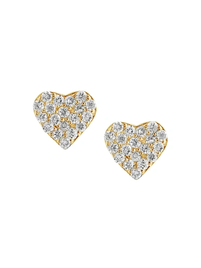 Sf Fine Women's 14k Yellow Gold & 0.139 Tcw Diamond Heart Stud Earrings