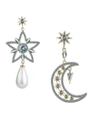 Eye Candy La Women's Luxe Goldtone, Cubic Zirconia & 8mm Shell Pearl Mini Star & Moon Drop Earrings In Brass