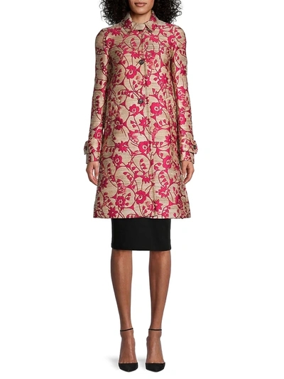 Valentino Women's Floral-jacquard Coat In Raspberry Gold