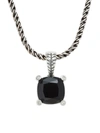 EFFY ENY WOMEN'S STERLING SILVER, ONYX & DIAMOND PENDANT NECKLACE,0400014236690