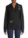 VALENTINO WOMEN'S EMBELLISHED BUTTERFLY ZIP-FRONT HOODIE,0400014511576