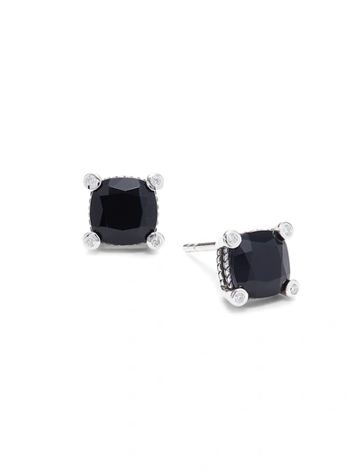 Effy Eny Women's Sterling Silver, Onyx & Diamond Stud Earrings