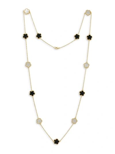 Jan-kou Jankuo Women's Flower 14k Goldplated, Mother Of Pearl & Onyx Necklace
