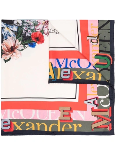 Alexander Mcqueen Logo图案花卉围巾 In White