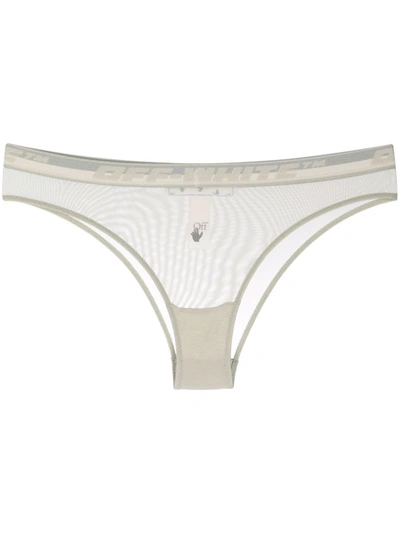 Off-white Logo-waistband Mesh Briefs In Grey