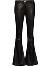 BALMAIN LEATHER FLARED MID-RISE TROUSERS