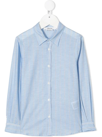 Bonpoint Kids' Striped Long-sleeved Shirt In Blue
