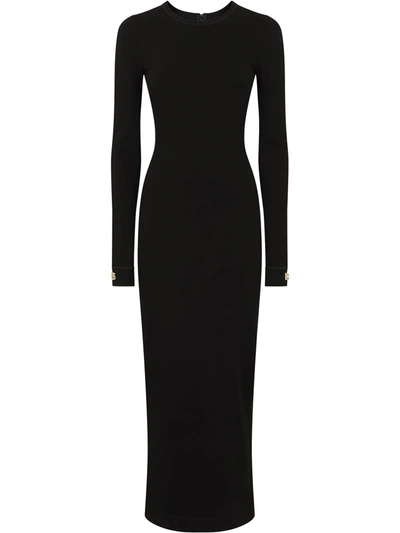 DOLCE & GABBANA LOGO-APPLIQUÉ LONG-SLEEVE MIDI DRESS