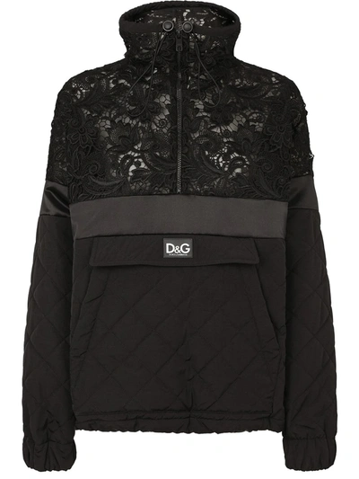 Dolce & Gabbana Floral-lace Panel Jumper In Black