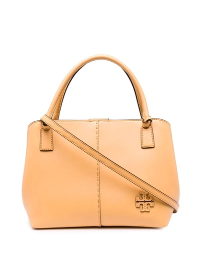 Tory Burch Logo-plaque Leather Tote Bag In Orange