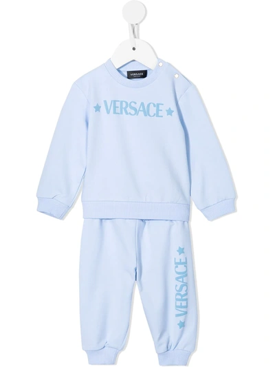 Versace Babies' Logo印花棉运动套装 In Blue