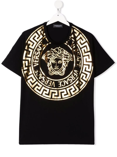 Versace Kids' Logo-print Short-sleeve T-shirt In Black