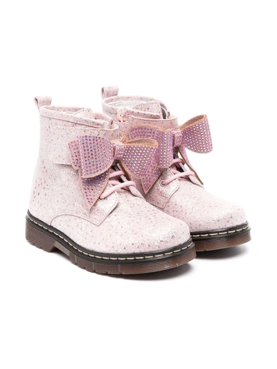 Monnalisa Kids' Bow-detail Lace-up Boots In Pink