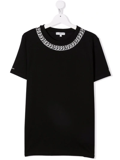 Givenchy Kids' Chain-print Cotton T-shirt In Nero