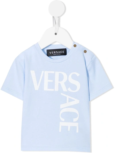 Versace Babies' Logo-print Short-sleeve T-shirt In 蓝色