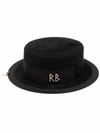 Ruslan Baginskiy Canotier Black Hat In Wool Felt Blend With Logo In Black