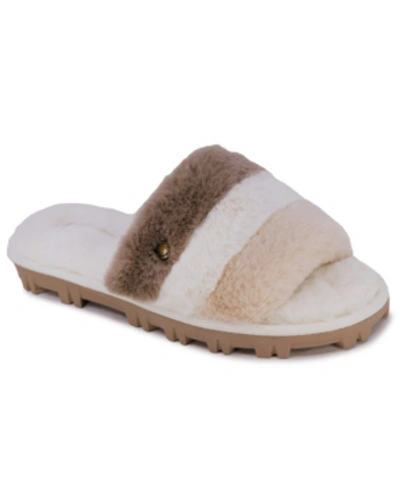 Nautica Chyler Womens Faux Fur Padded Insole Slide Sandals In Tan/beige