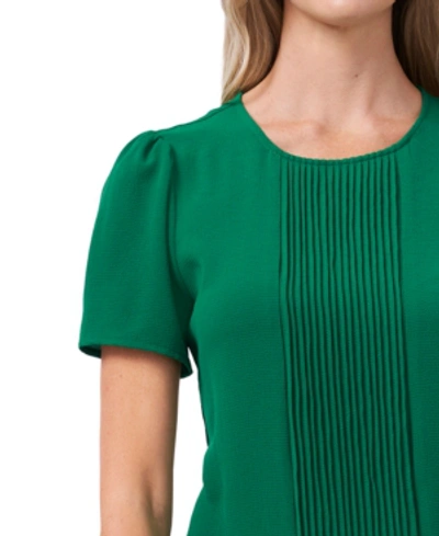 Cece Women's Pintucked Front Short Sleeve Crew Neck Blouse In Lush Green