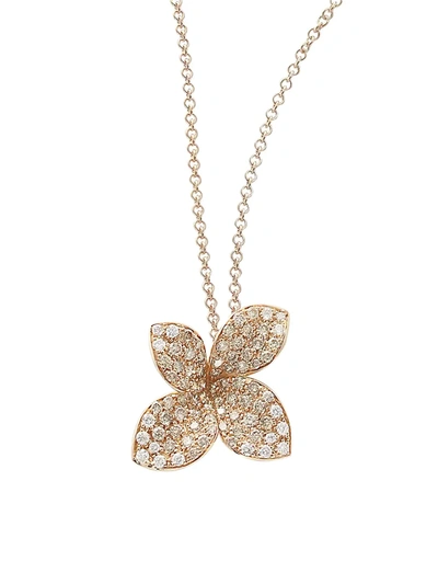 Pasquale Bruni 18k Rose Gold Petit Garden White & Champagne Diamond Pave Butterfly Pendant Necklace, 16.93