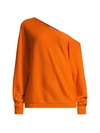 Minnie Rose Asymmetric Off-the-shoulder Cashmere Top In Orange Crush