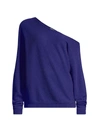 Minnie Rose Asymmetric Off-the-shoulder Cashmere Top In Blue Reef