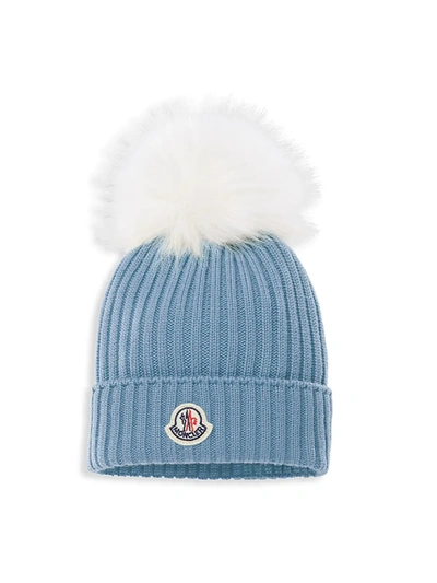 Moncler Little Kid's & Kid's Wool-blend Pom-pom Knit Beanie In Blue