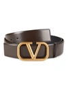 Valentino Garavani Vlogo Buckle Leather Belt In Chocolate Nero