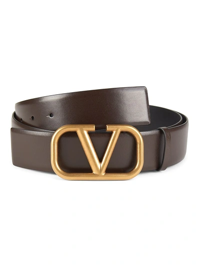 Valentino Garavani Vlogo Buckle Leather Belt In Chocolate Nero